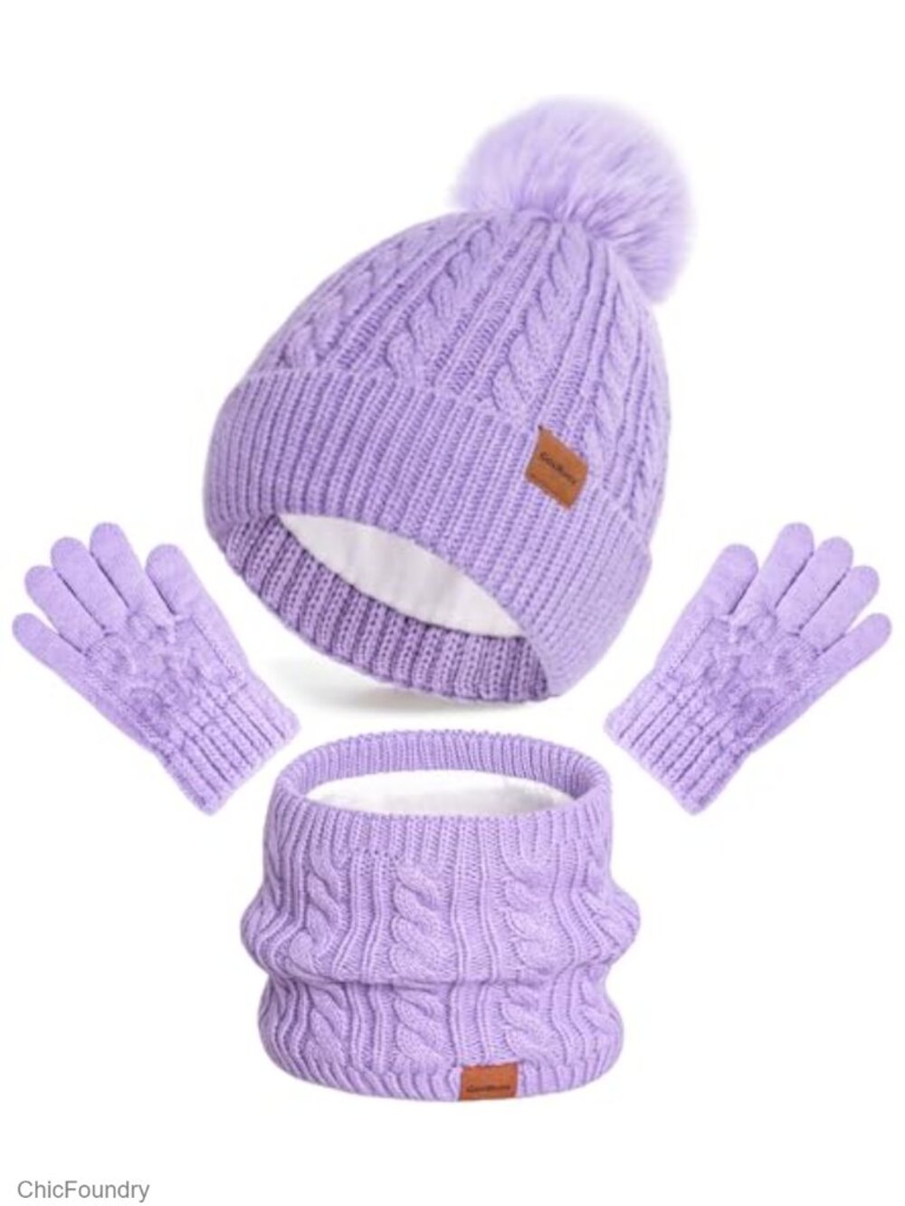 Kids Winter Hat Gloves Scarf Knitted Set with Fleece Lining